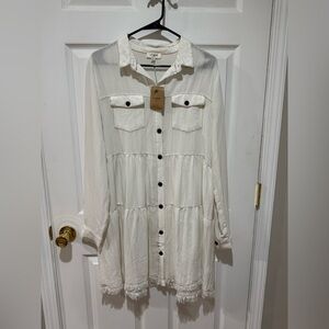 Umgee Cream Button-Down Shirt Dress